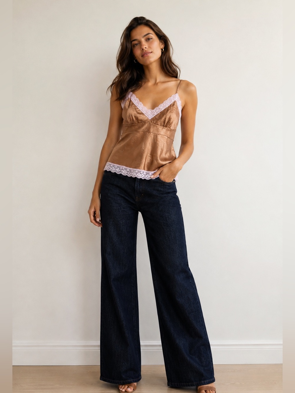 🤎Gold Hawk Silk Lace Camisole | Bronze Satin | Made in USA🤎